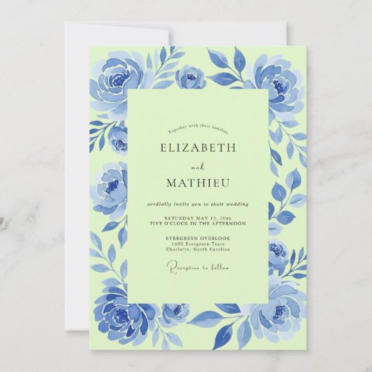Invitation Chartreuse de Bleuet Pétales de Mariage (Devant)