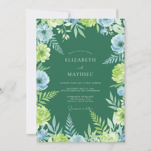 Invitation Chartreuse feuillage azur Eucalyptus Mariage (Devant)