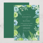 Invitation Chartreuse feuillage azur Eucalyptus Mariage (Devant / Derrière)