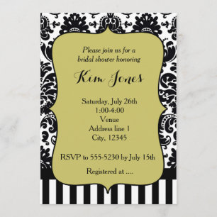 Invitation Chartreuse Green Black White Damask