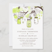 Invitation Chartreuse Green Hanging Mason Jars Mariage (Devant)