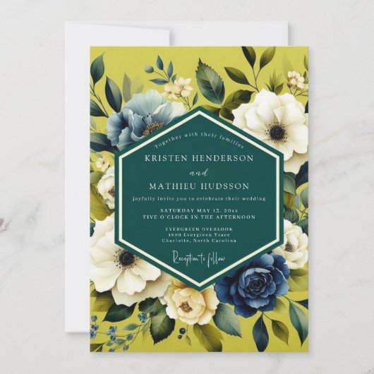 Invitation Chartreuse Indigo Bloom Wedding (Devant)