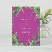 Invitation Chartreuse Magenta Feuillage Eucalyptus Mariage (Debout devant)