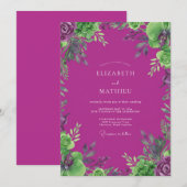 Invitation Chartreuse Magenta Feuillage Eucalyptus Mariage (Devant / Derrière)