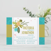 Invitation Chartreuse moderne Turquoise Mariage damassé (Debout devant)