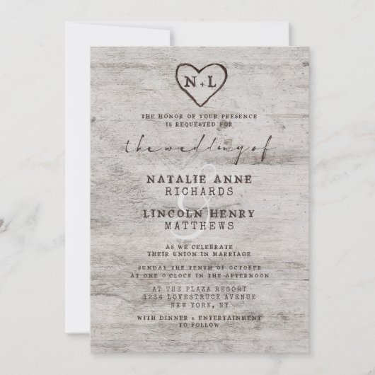 Invitation Chartreuse sculptée Mariage de bouleau rustique (Devant)
