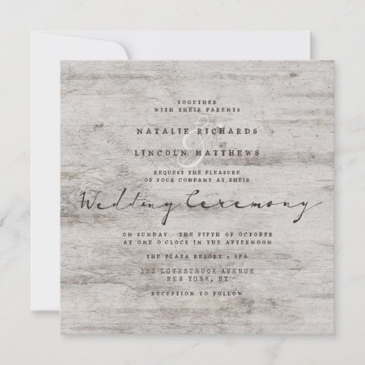 Invitation Chartreuse sculptée Rustic Birch Mariage Carré (Devant)