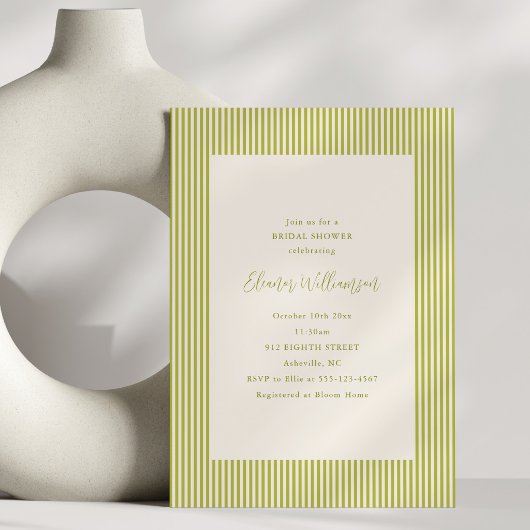 Invitation Chartreuse Stripte Élégante pour une Baby Shower d