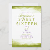 Invitation Chartreuse Vert Aquarelle Chic Douce Fête 16 Ans (Devant)