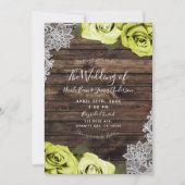 Invitation Chartreuse Verte Floral Rose Mariage dentelle en b (Devant)