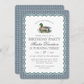 Invitation Chasse au canard de Mallard Bleu En vichy Garçon A (Devant / Derrière)