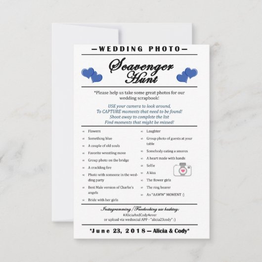 Invitation Chasse au trésor de photos de mariage (Devant)