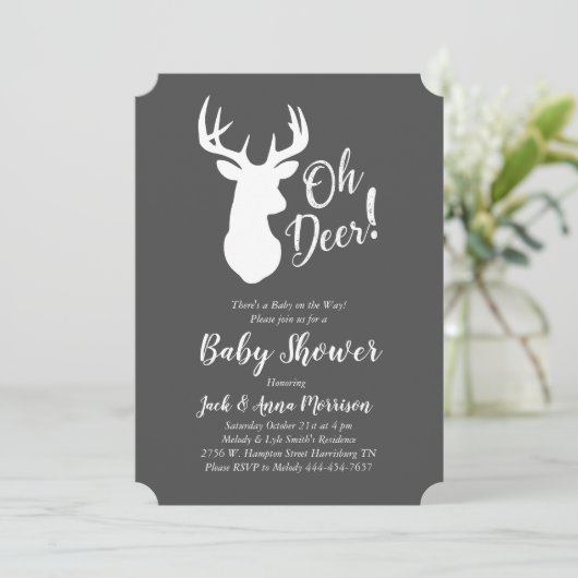 Invitation Chasse aux cerfs Lodge Baby shower Antlers (Debout devant)
