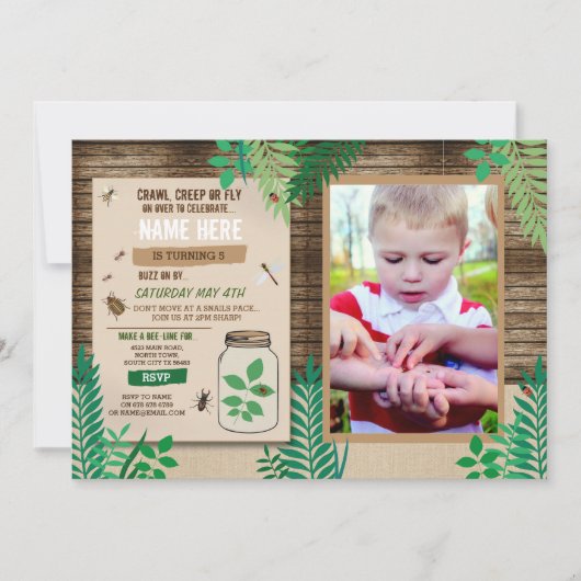 Invitation Chasse aux insectes Photo Party Feuilles Feuille (Devant)