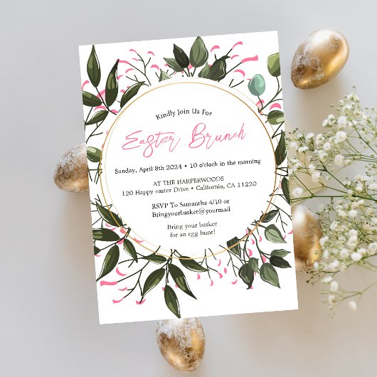 Invitation Chasse aux oeufs de brunch de pâques à l'aquarelle