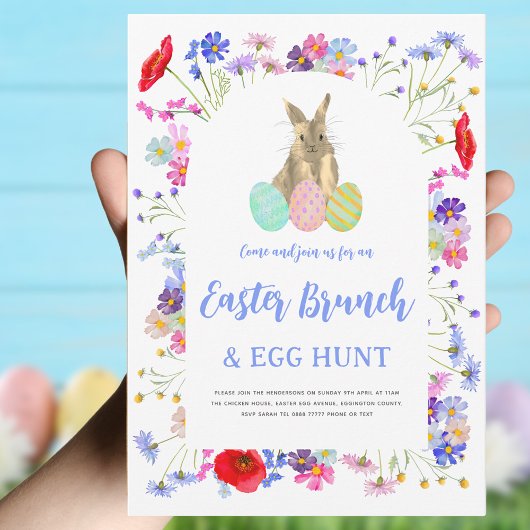 Invitation Chasse aux œufs de brunch de Pâques Aquarelle Lapi