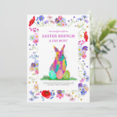 Invitation Chasse aux oeufs de Brunch de Pâques et lapin colo (Debout devant)