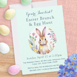 Invitation Chasse aux oeufs de lapin de Pâques et Brunch