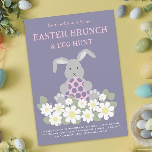 Invitation Chasse aux oeufs de lapin de Pâques et Brunch Flor