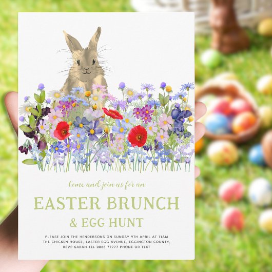 Invitation Chasse aux oeufs de lapin de Pâques et Brunch Flor