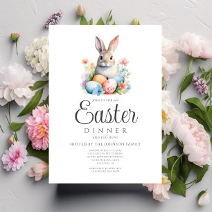 Invitation Chasse aux œufs de lapin mignon et dîner de Pâques