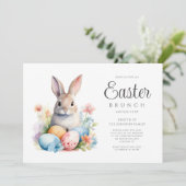 Invitation Chasse aux oeufs de lapin mignonne et Brunch de Pâ (Debout devant)
