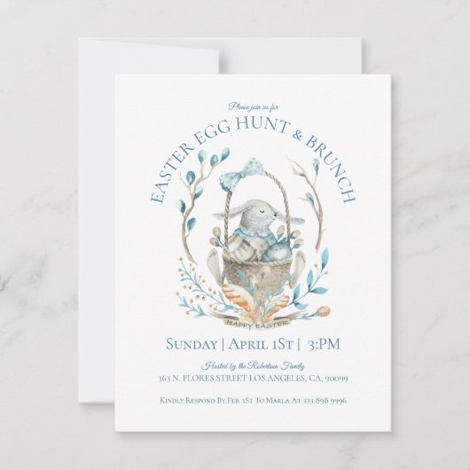 Invitation chasse aux œufs de panier de lapin de P (Devant)