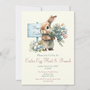 Invitation Chasse aux œufs de Pâques à l'aquarelle et brunch
