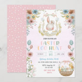 Invitation Chasse aux œufs de Pâques au lapin pastel (Devant / Derrière)