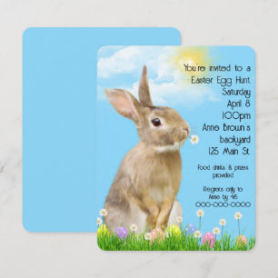 Invitation Chasse aux oeufs de Pâques avec lapin