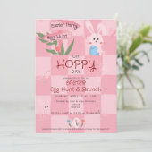 Invitation Chasse aux œufs de Pâques Brunch Lapin mignon aqua (Debout devant)