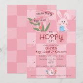 Invitation Chasse aux œufs de Pâques Brunch Lapin mignon aqua (Devant / Derrière)