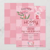 Invitation Chasse aux œufs de Pâques Brunch Lapin rose aquare (Devant / Derrière)