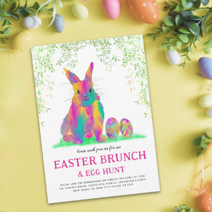 Invitation Chasse aux œufs de Pâques Brunch Lapin rose mignon