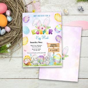Invitation Chasse aux œufs de Pâques de lapin mignon