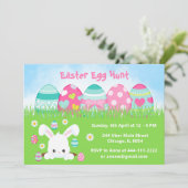 Invitation Chasse aux oeufs de Pâques en bleu turquoise et ro (Debout devant)