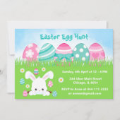 Invitation Chasse aux oeufs de Pâques en rose et bleu turquoi (Devant)