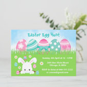 Invitation Chasse aux oeufs de Pâques en rose et bleu turquoi (Debout devant)