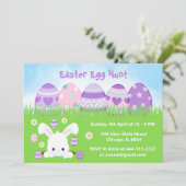Invitation Chasse aux oeufs de Pâques en rose et violet (Debout devant)