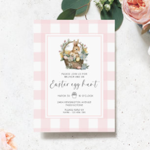 Invitation Chasse aux oeufs de Pâques En vichy lapin rose