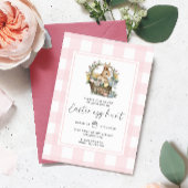 Invitation Chasse aux oeufs de Pâques En vichy lapin rose