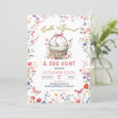 Invitation Chasse aux œufs de Pâques et brunch aux fleurs sau (Debout devant)