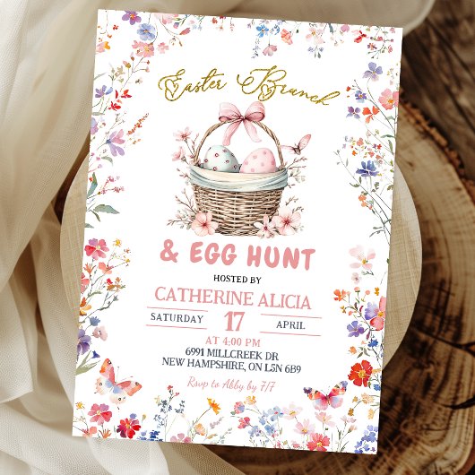 Invitation Chasse aux œufs de Pâques et brunch aux fleurs sau