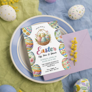 Invitation Chasse aux oeufs de Pâques et Brunch Panier Whimsi
