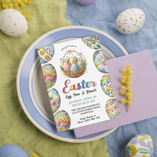 Invitation Chasse aux oeufs de Pâques et Brunch Panier Whimsi