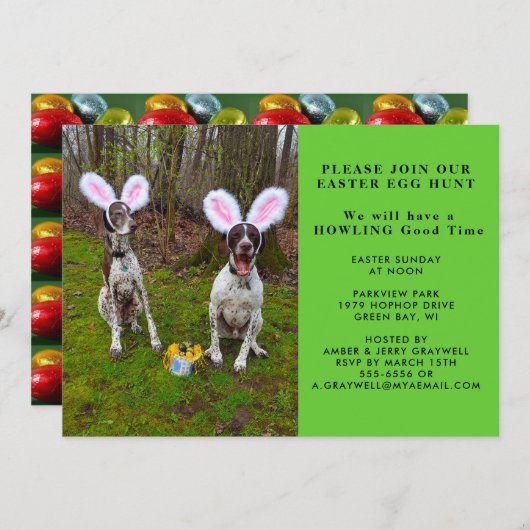 Invitation Chasse aux oeufs de Pâques et Chiens de fête Invit (Devant / Derrière)