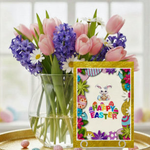 Invitation Chasse aux œufs de Pâques florale colorée en papie