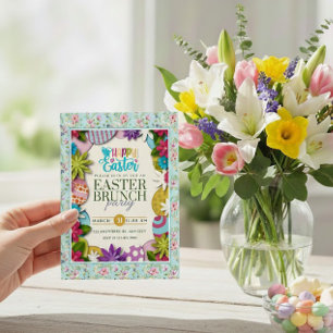 Invitation Chasse aux œufs de Pâques florale colorée en papie