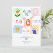 Invitation Chasse aux œufs de Pâques Lapin à carreaux ondulés (Debout devant)