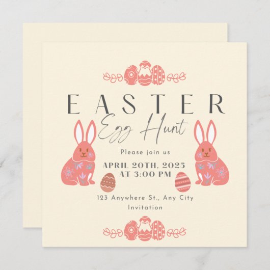 Invitation Chasse aux œufs de Pâques Lapin Bunny Pastel sur t (Devant / Derrière)